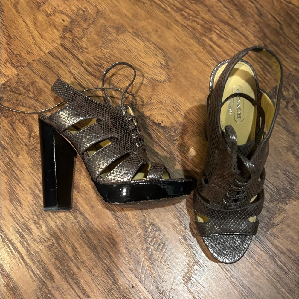 Coach Brown and Black High Heel Sandals